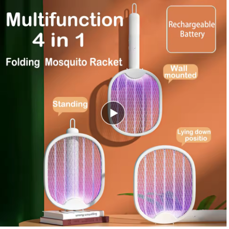 Raquette Anti-Moustiques Électrique 4-en-1 - Pliable & Rechargeable USB